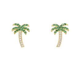 Style de vacances d'été Palme Palme Zircon Boucles d'oreilles Green Coconut Tree Oreads For Women Paveed Mini Clear CZ CHARM BIJOURS Gift8751522