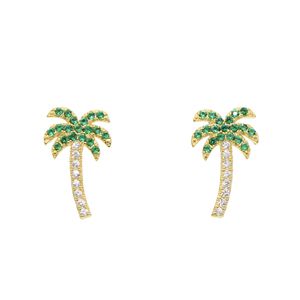 Zomer vakantie stijl palmboom zirkoon oorknopjes groene kokosnoot boom oorbellen voor vrouwen verharde mini clear cz charme sieraden cadeau
