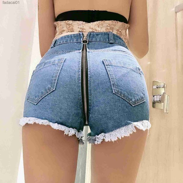 Pantalones cortos de mezclilla informales para mujer de vacaciones de verano, pantalones cortos de cintura alta con agujeros rasgados para mujer, pantalones cortos sexis de playa para discoteca L230621