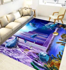 Casa de verano Alfombra con estampado de mundo submarino en 3D Estilo azul Juego de habitación infantil Alfombras de rastreo Juego de dormitorio para niños de 6 mm Alfombra de escaladaRugs7907081