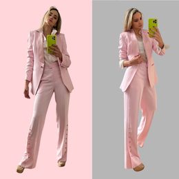 Été rose vif femmes pantalons costumes sur mesure célébrité dame Blazer ensembles bal tenue de soirée pour mariage 2 pièces veste et pantalon