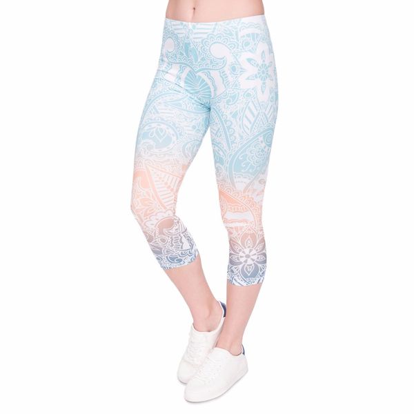 Été Ventes Chaudes Femmes Capri Leggings Mandala Menthe Impression Sexy Mi-mollet 3/4 Pantalon Mouvement Leggins Capri Pantalon LJ201006