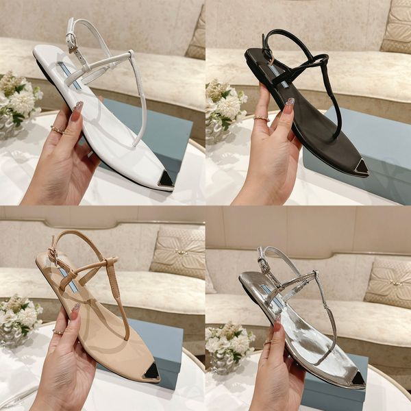 Summer Hot Selling Designer Femmes String en cuir brossé Sandale Bout pointu clip chaussure plate Holiday casual slide 8 couleurs avec la taille de la boîte 35-41