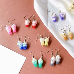 Été crème glacée tasse résine boucles d'oreilles femmes mode créatif boisson bijoux personnalité cadeaux d'anniversaire