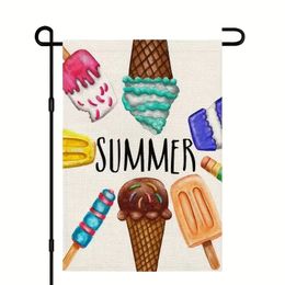 Drapeau de jardin de crème glacée d'été 30,5 x 45,7 cm double face, signe saisonnier extérieur décor cour toile de jute petits drapeaux
