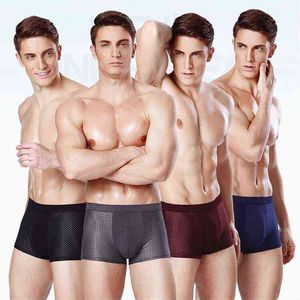 Zomer ijs mesh sexy mannen bokser shorts solide boxers onderbroek homme jeugd ademend ventilaat bamboe fiber heren ondergoed G220419