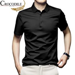 Polo de coton de silk de glace d'été hommes de haute qualité de haute qualité plus taille à manches courtes t-shirts à manches courtes respirantes T-shirt décontracté 240410
