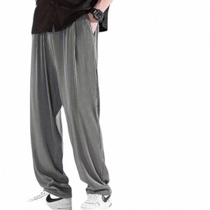 Pantalon ample en soie glacée d'été pour hommes, jambes larges, pantalons décontractés, qualité supérieure, drapé ample, P1Rs #