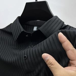 Zomer Ijs Zijde Heren Lop-Up Hollow Korte Mouwen Polo Shirt Ademend Business Fashion T-shirt Mannelijke Merk Kleding 4XL 240312