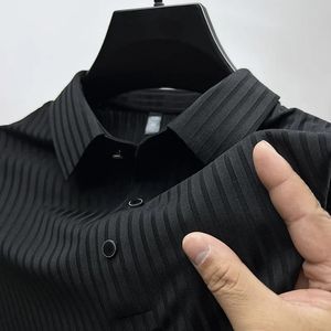 Summer Silk Mens Lopup Hollow ShortSleeved Polo 2024 Business Business Fashion Tshirt masculin Brand Vêtements 4xl 240424