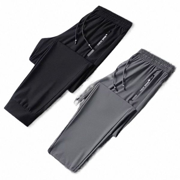 Summer Ice Soie Pantalon Hommes Ultra-mince Refroidissement Séchage rapide Sports Pantalons décontractés Lâche Respirant Entraînement en plein air Fitn Pantalon z64Z #