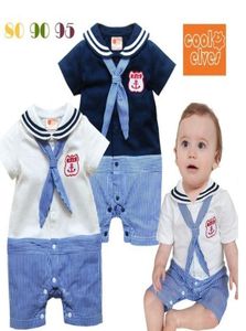 Zomer baby kleding kinderen jumpsuits marine revers streep korte mouw zuigeling rompers 2 kleur 3 maat 6 pcslot5114769