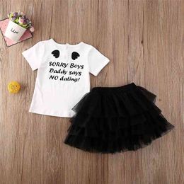 Été bébé Beaux Vêtements T-shirt à manches courtes Mesh Noir Solide Jupe Solid Baby Girls Costume 1-6T 210629