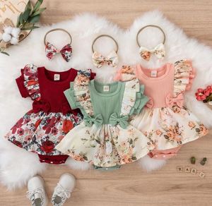 Bouchette d'été Rompers Fashion Floral Suitts Baby Flower Bowknot Jumps Assumes Baby Cread Clothing