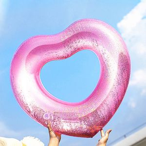 Zomer opblaasbaar roze hartvormige pailletten zwemring voor kinderzwembad feestspeelgoed buiten drijvende mat cirkelvormige dikke zwemring 240425