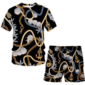 Chaîne de fer d'été 3D costume à manches courtes de luxe homme / femme vêtements décontractés T-shirt + short costume 2 pièces Streetwear vêtements pour hommes X0610