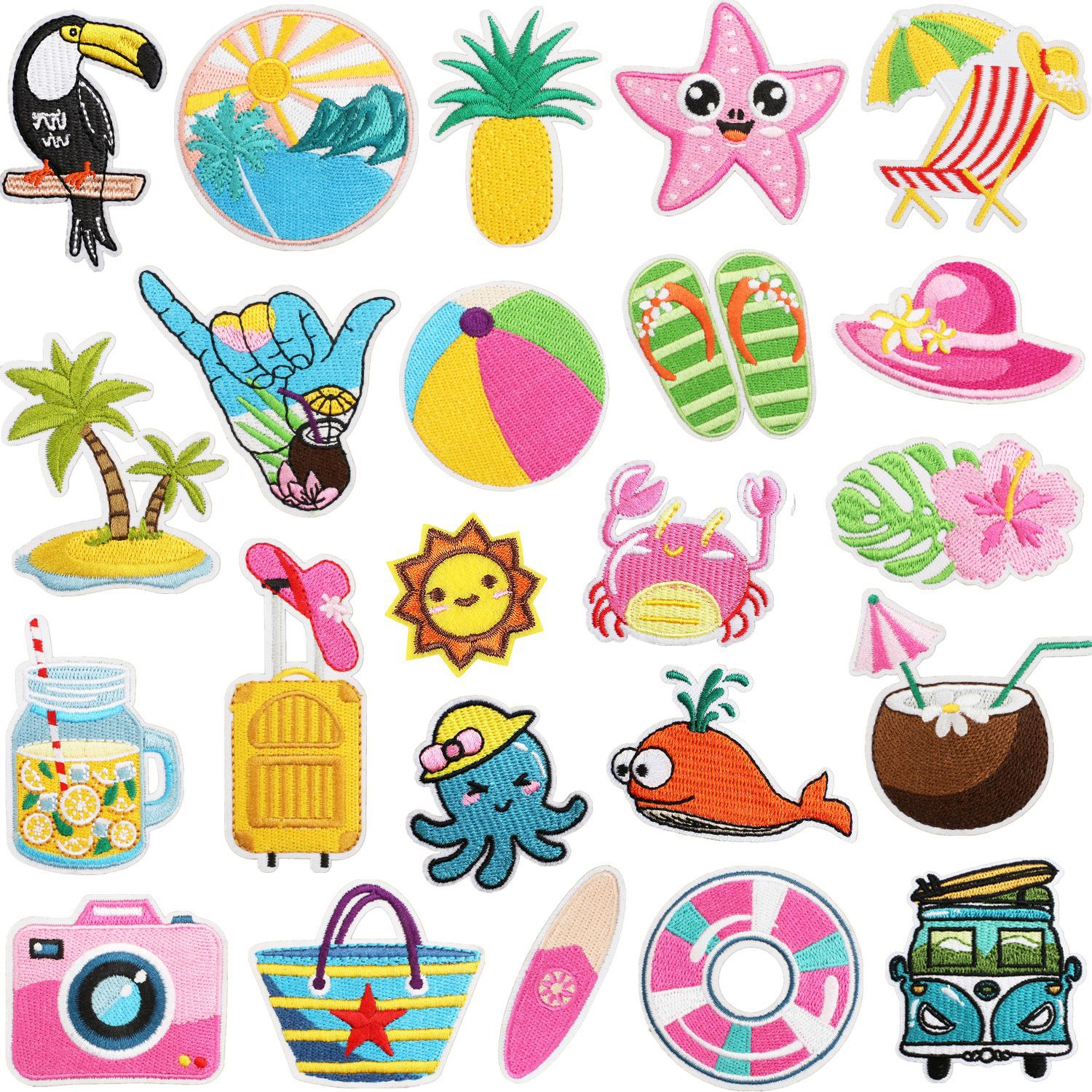 Iron Iron Summer on Patches Cute Hawaiian Beach Cucire su applique da patch ricamato per giacca da abbigliamento cappelli baccpack decorazioni fai -da -te