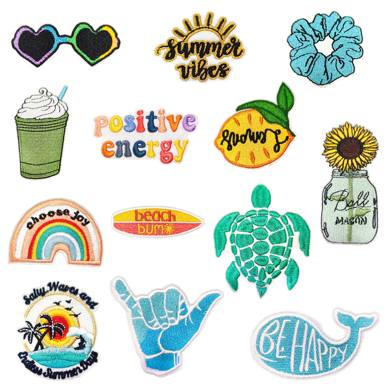 Summer Iron on Patches Sewing Notions Coconut Tree Glasses Embroidered Patch DIY Sew Appliques for Clothes Jeans Bags