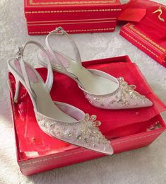 Zomer Italië ontwerp renecaovilla aretha sandalen schoenen slingbacks nylon juweel kristallen geborduurde kristallen kralen pumps feest trouwjurk dame wandelen eu35-43