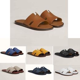 Été Izmir sandales en cuir de veau à semelles en caoutchouc pantoufles pour hommes pantoufles de plage mode pantoufle à chevrons chaussures plates décontractées EU38-45
