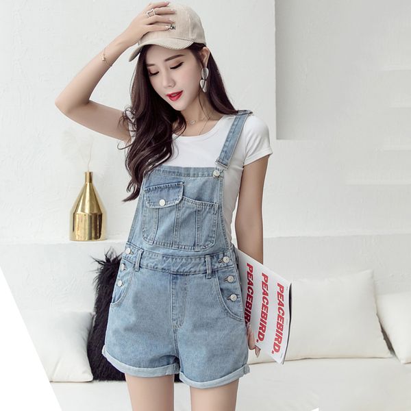 Summer Jean Jumpsuit Women Rompers DeNim Everluts Playsuit Play Leg Female -Osced Papkets Loose Pockets Combishort Femme