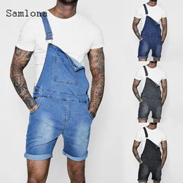 Zomer jeans demin broek heren rompers shorts kleding kleding mode strappy playsuits mannen kleding onesie mannelijke overalls 240410