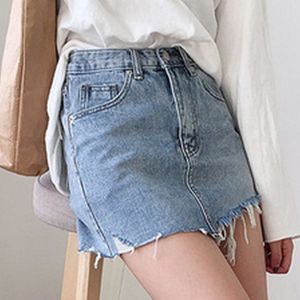 Summer jeans rok vrouwen onregelmatige geborstelde zoom denim hoge taille rokken vrouwelijke vintage casual gewassen potlood mini rok 210419