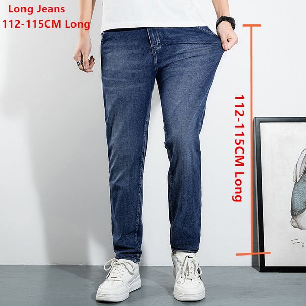 Jeans de verano hombres altos delgados extra largos 115 cm de color azul recto negros pantalones de mezclilla estirados de mezclilla delgada