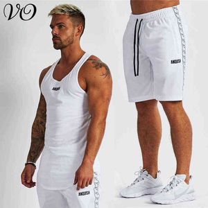 Été jogger sport hommes costume nouveau coton mode gilet décontracté short brodé fitness vêtements pour hommes G1222