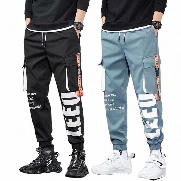 Pantalon cargo pour hommes Joggers d'été pour hommes Casual Hit Couleur Poche Pantalon Hip Hop Pantalon de survêtement Streetwear Ribbs Techwear Pantalon q7mf #