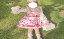 Été JSK Robe sans manches de fraise douce lolita rose brille à volants cerise sling kawaii girl loli cosplay 2105203588674