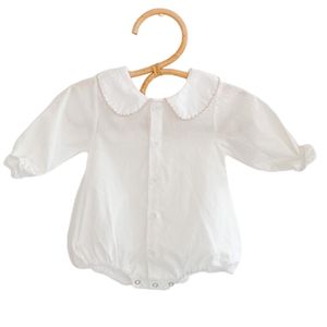 Zomer Jumpsuit Mode Meisjes Breien Romper 0-3 Jaren Meisje Peter Pan Collar Katoen -born Baby Kleding 210417