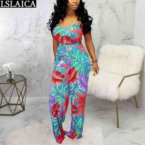 Zomer Jumpsuit Dames Backless Floral Print Sexy Bodysuit Bandage Plus Size S-2XL Fashion Casual Vrouw 210515