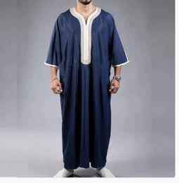 Summer Kaftan Hommes musulmans broderie à manches courtes robe décontractée en vrac Abaya 240423