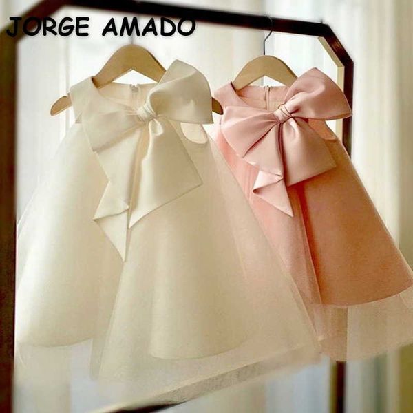 Summer Kid Girl Party Dress Big Bow Robes de princesse sans manches pour mariage Piano Perform Birthday Flower Clothes E2130 210610