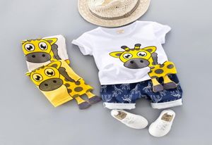 Zomer kinderbabykledingset voor jongens 04 jaar DOEK gesneden cartoon dier babykleding pak Giraffe Top T-shirt peuteroutfit 26141326