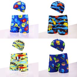 Zomer kids board shorts met hoed zwembroek babyjongen kleding polyester dier gedrukt badmode jongens badpak m3984