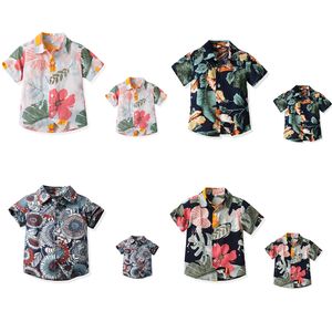 Zomer kinderkleding jongens shirt met korte mouwen Hawaiiaanse vader en zoon bloemen katoen casual vest bijpassende familie-outfits