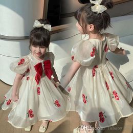 Zomer Kinderkleding Girls Zoete prinsesjurk Schattige 3D Boogrok Korte mouw A-lijn modejurken Childrens Clothing 3-8y