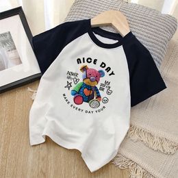 Summer Kids Clothwear Streetwear Style Style Cartoon estampado Camiseta Tops de manga corta Tees Boys 100cotton Children 240430