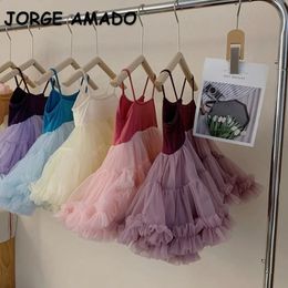 Zomer kinderen meisje jurk sling mouwloze puffy rok suspender gaze prinses ballet uitvoeren tututu rok h4500 240325