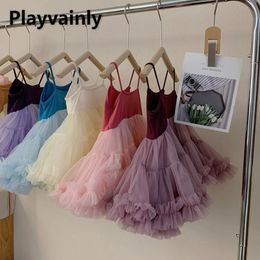 Zomer kinderen meisje jurk sling mouwloze puffy rok suspender gaze prinses ballet uitvoeren tututu rok h4500 240516