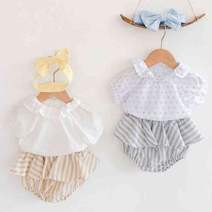 Été enfants fille costume vêtements infantile bébé filles haut sans manches + pantalon à rayures bandeau vêtements ensembles 210429