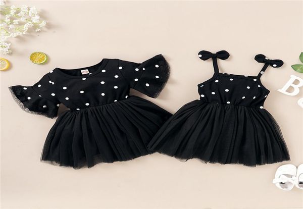 Vestido de verano para niñas, vestido de gasa de lunares negros, lindos vestidos de princesa para niños pequeños, ropa de bebé para niñas, Kids7489727