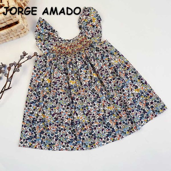 Verano Niños Niñas Vestido Floral Sling Ruffles Fumar Princesa Vestidos Estilo lindo Niños Ropa E1006 210610