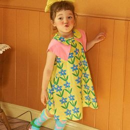 Summer Kids Girls Robe Posh Doll Neck Design Baby Korean Style Floral Print Bowknot Robes décontractées Vêtements 240325