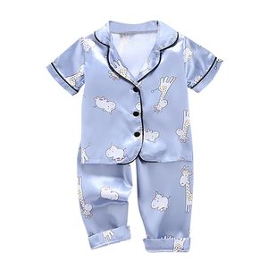 Zomer kids pyjama set meisjes jongens steek pyjama giraffe nachtkleding 2 stks korte mouw blouse tops + nacht broek pyjama 211130