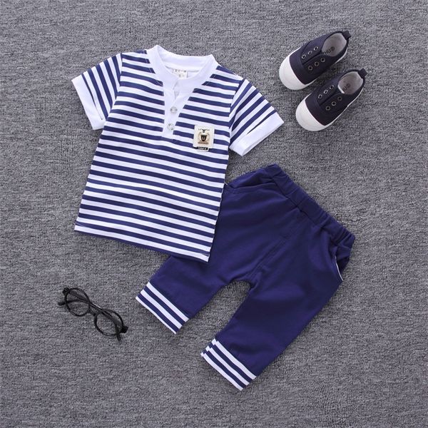 Été enfants marin costume rayé t-shirt pantalon court pour tout-petit garçons vêtements ensembles né bébé tenues 1 2 3 4 ans 220507