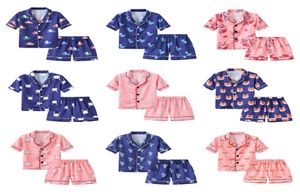 Zomer Kinderen Simulatie Silkpyjama's Set Dunne schattige bedrukte nachtkleding Korte mouwen Shorts Sleepwear Cartoon Huiskleding Twaalswerk 5929826