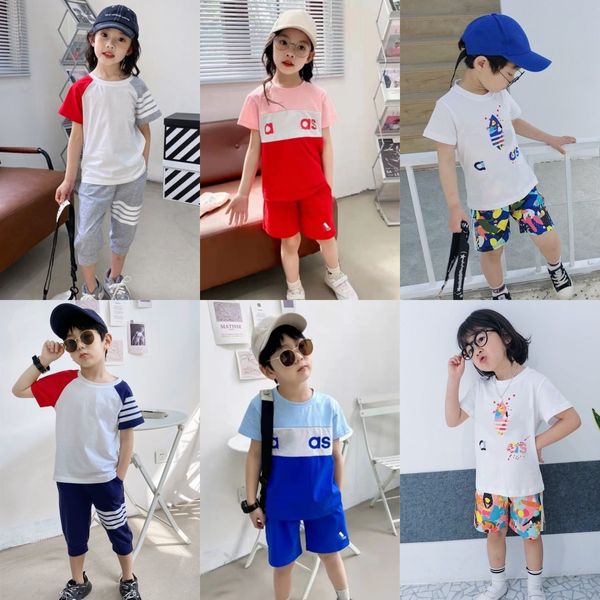 Camisetas de verano para niños, bebés, niños, niñas, estilista, ropa, pantalones cortos, niños, jóvenes, niños pequeños, conjunto de dos piezas de algodón puro 63fN #